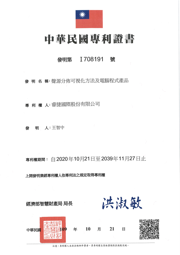 專利證書-I708191_聲源分佈可視化方法及電腦程式產品